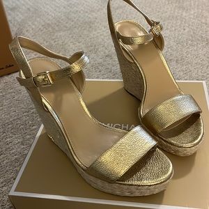 Michael Kors gold leather wedges